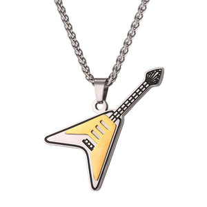Guitar Pendant Necklace Stainless Steel